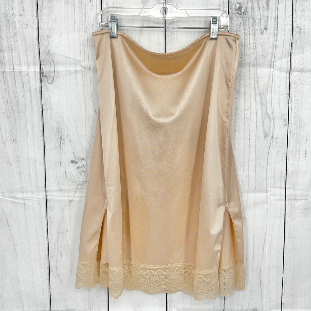 American Vintage MEDIUM Maidenform 60's Beige Cream Nylon Lace Slip Midi Dress